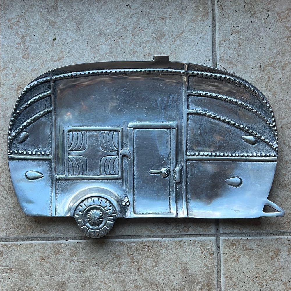 Large Silver Metal Camper platter